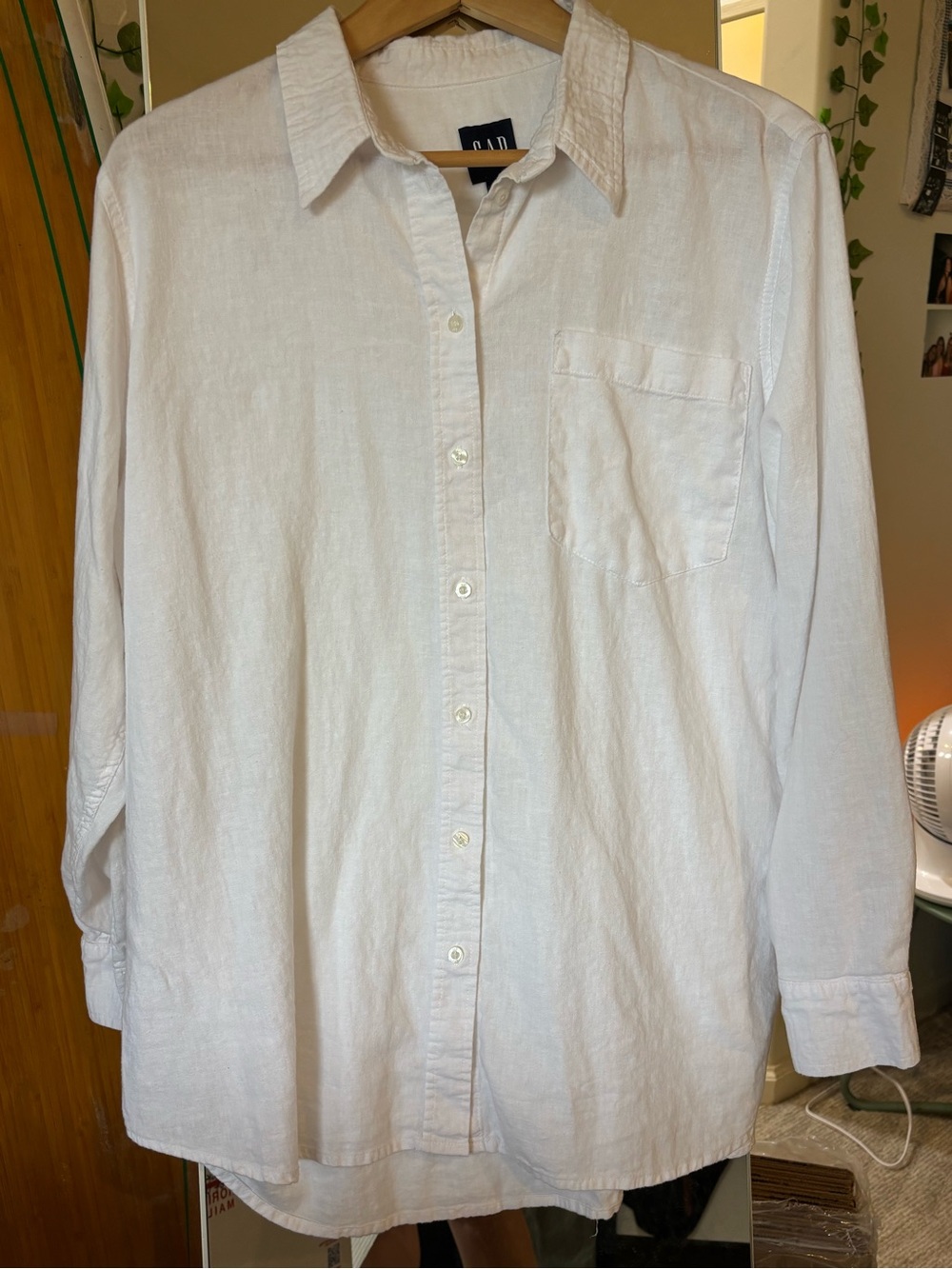 GAP Women White Casual Linen Blend Button-Down Shirt XL